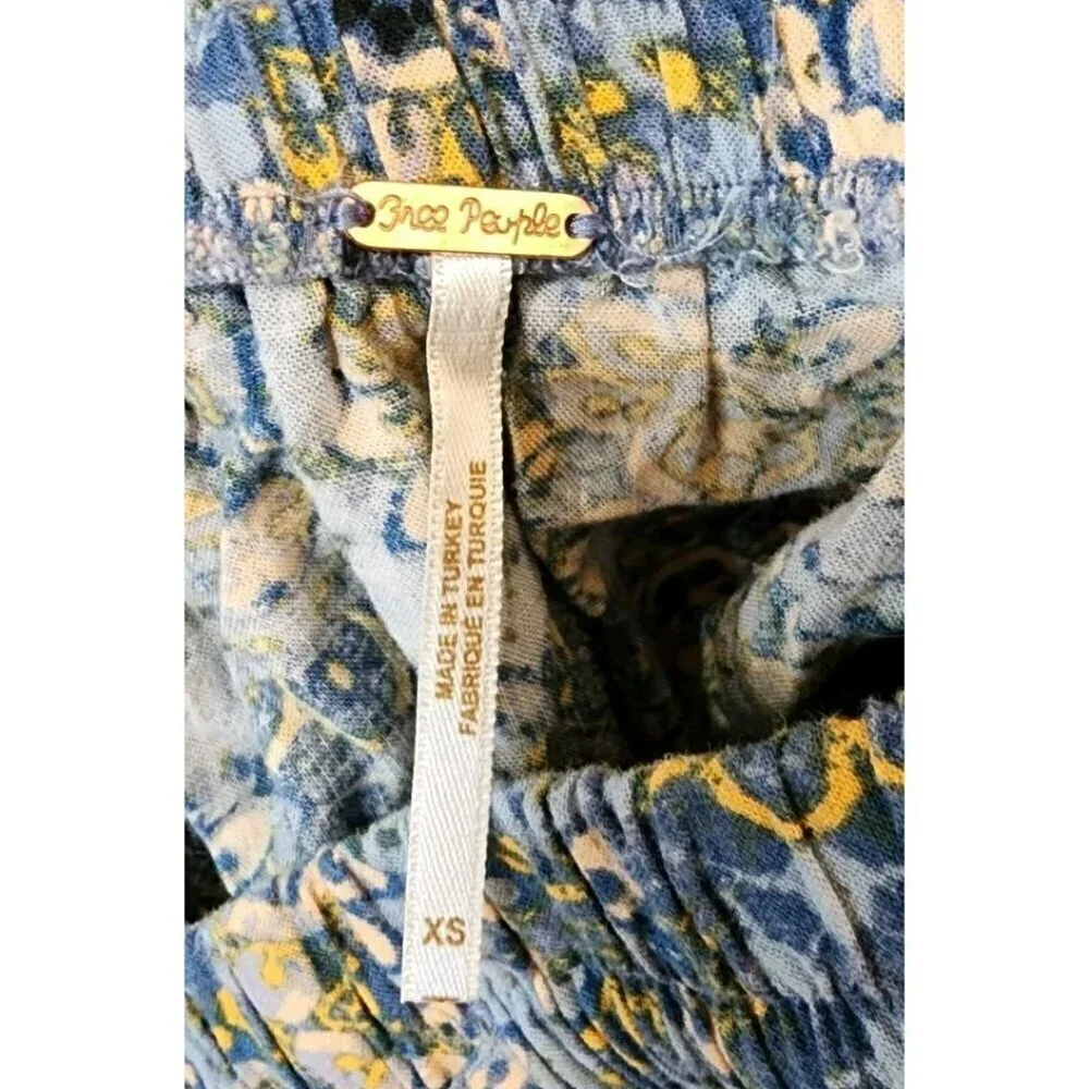 Free People Size XS Blue Mandala Paisley Linen Blend Pants Stretch